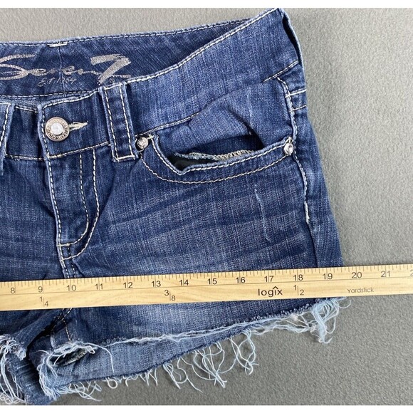 Seven 7 Jean Shorts Womens 30x2 Blue Cut Off Frayed Shortie Booty Med Wash Tag 8 - Picture 8 of 13